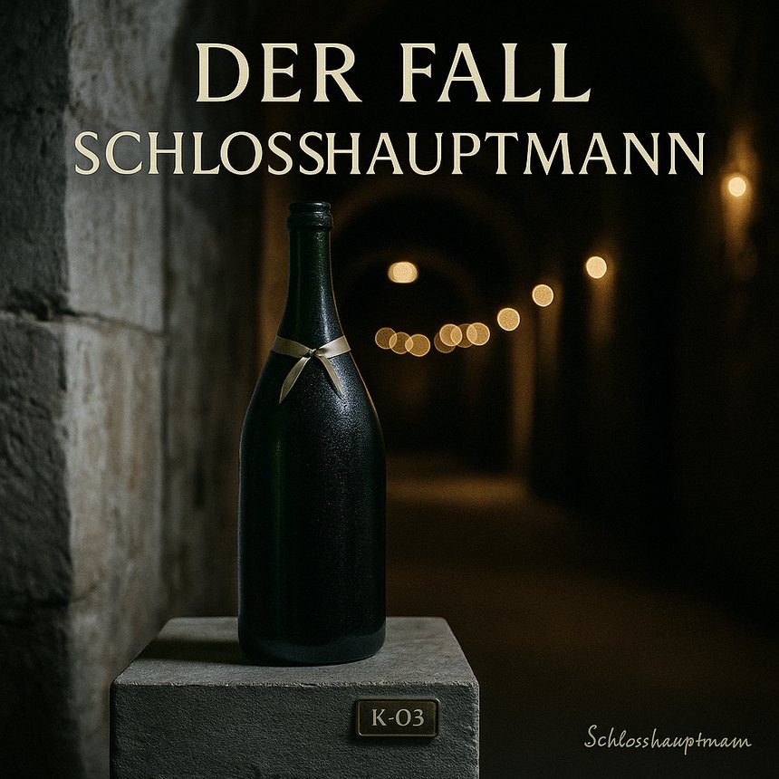 Cover der Serie „Schlosshauptmann“, Folge 1 „Der Fall Schlosshauptmann“ – grüne Magnum im kühlen Schlossgang mit Satinband